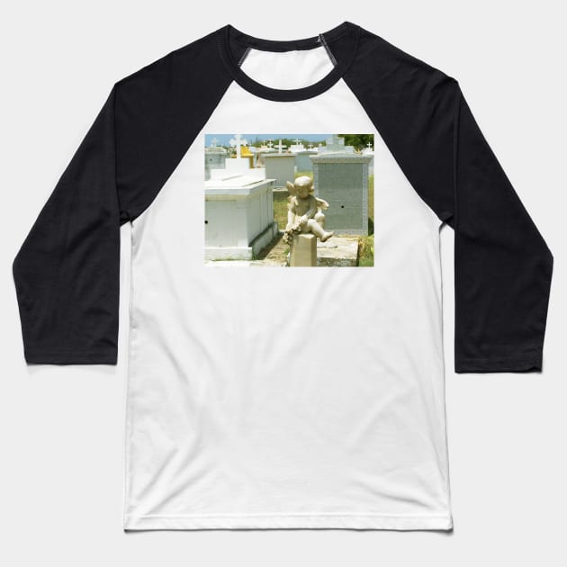 Cemetery Cherub Baseball T-Shirt by aldersmith